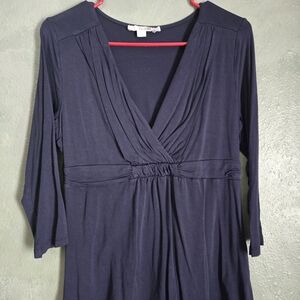 Boden - Deep V Neck Tee Shirt - 3/4 Sleeve - Navy BLUE - Size Women's M Size 10R